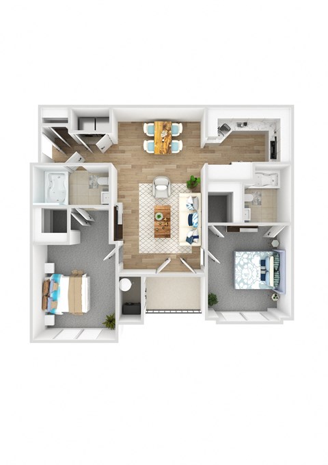 Floor plan for 2 beds, 2 baths, 1008 sqft